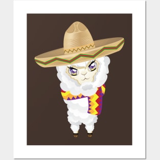 Cute little alpaca in sombrero Posters and Art